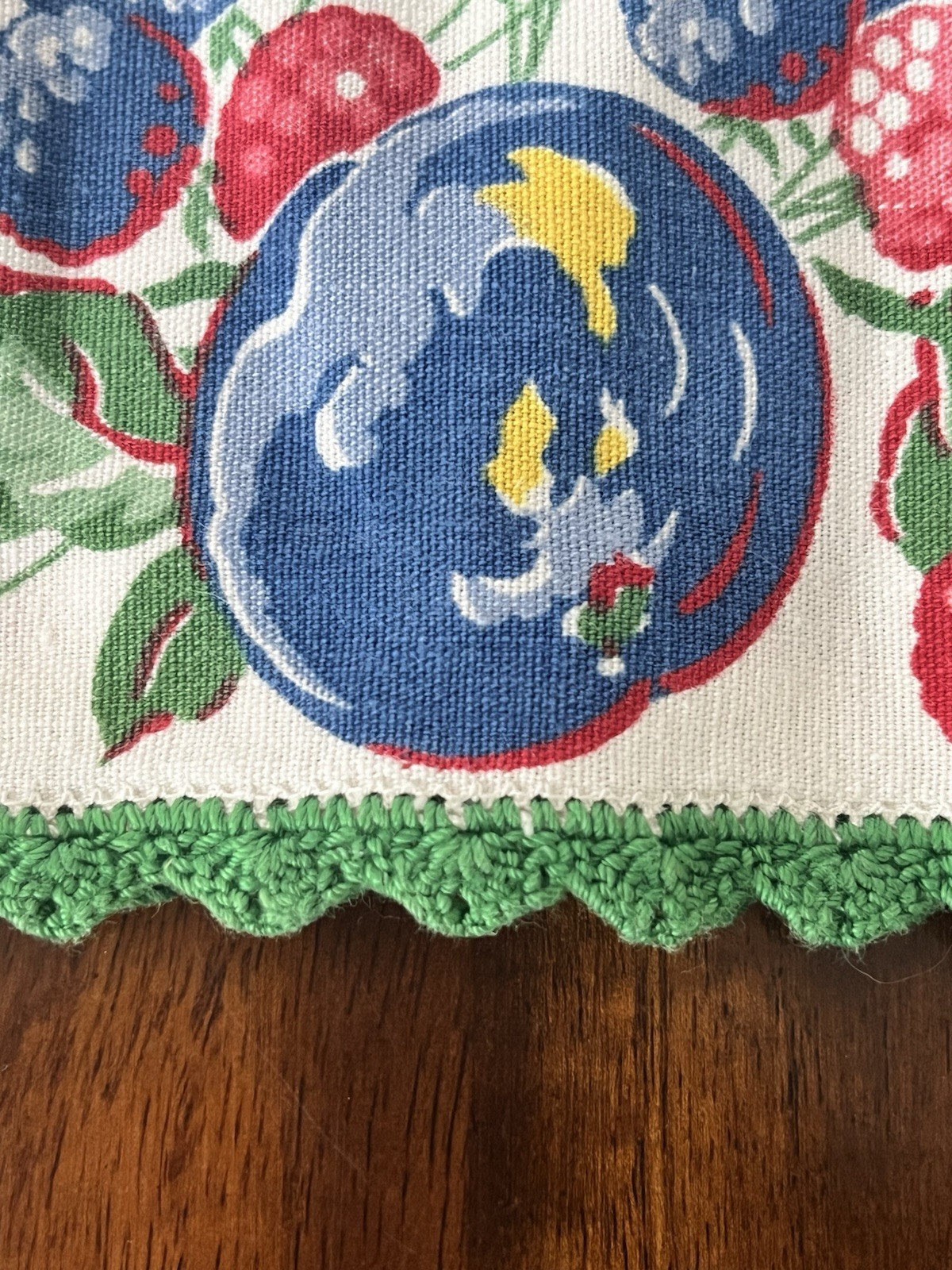 Vintage Show Towel/Kitchen Towel Small Table Runner Crocheted Edges Fruit Teapot