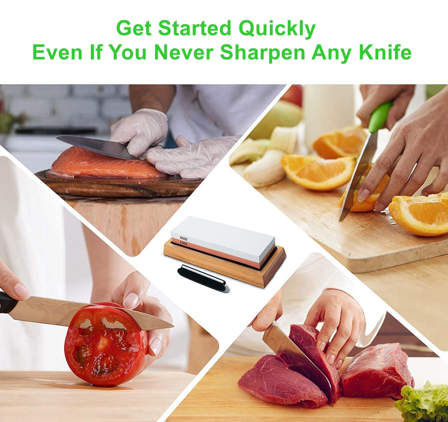 Whetstone Sharpening Stone Set Knife Sharpener 400/1000 3000/8000 Grit w/ Holder