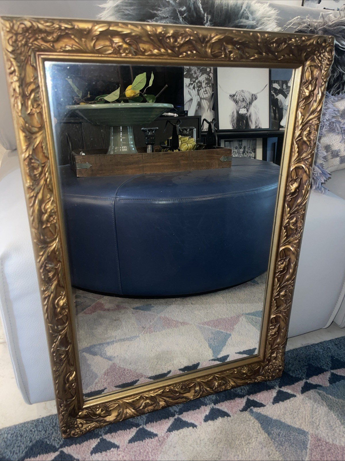 Vintage Italian Ornate Gilt Wooden Frame Mirror 27” X 19”