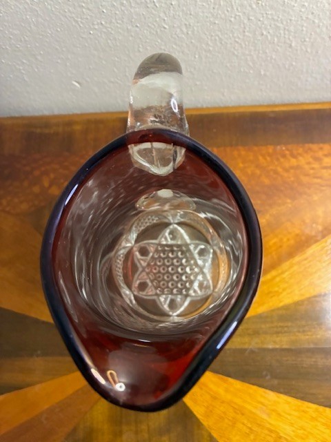 Indiana Ruby Glass with Clear Diamond Cut Pitcher – Souvenir Flash Glass 1912