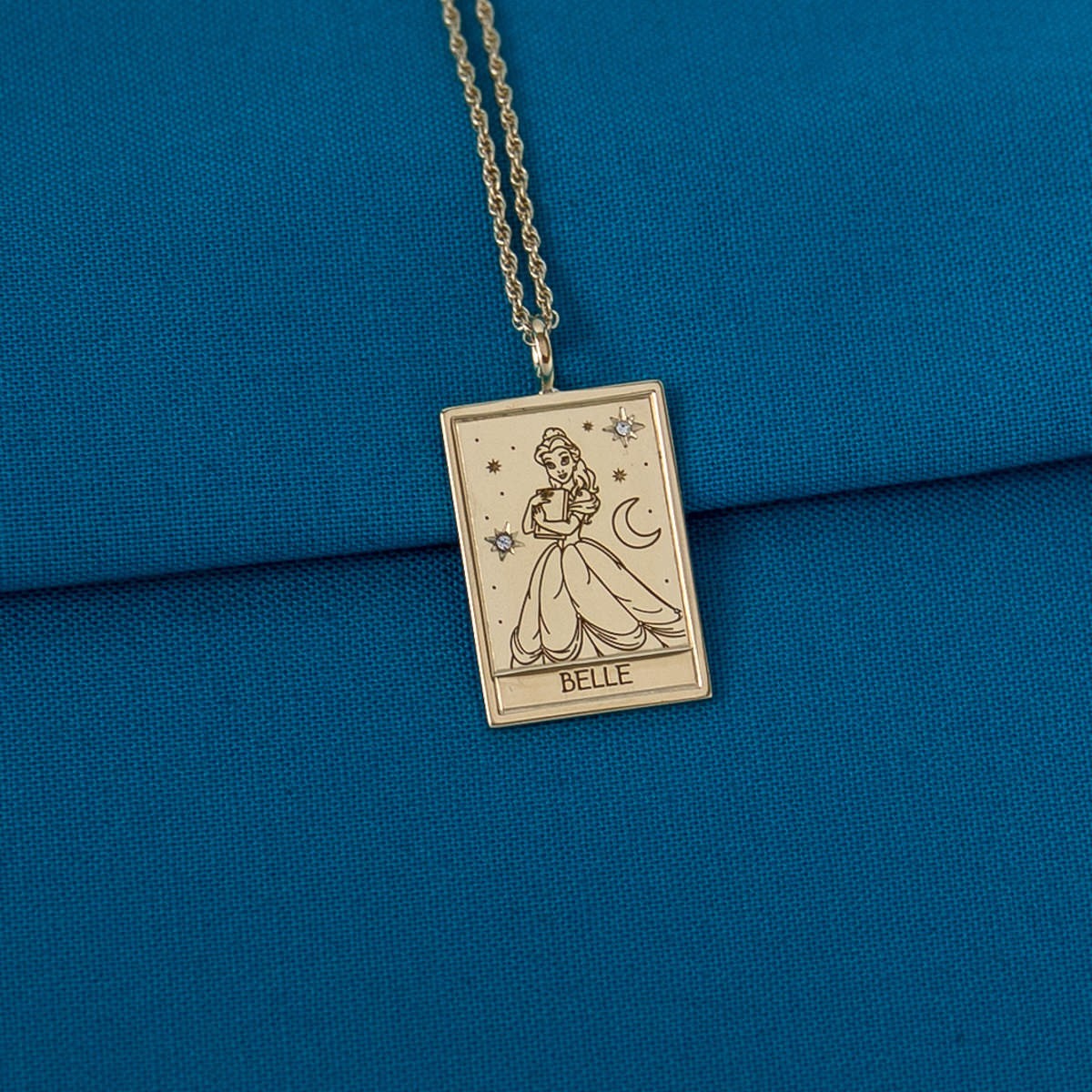 Disney X RockLove NEW ‘Beauty and the Beast’ Belle Tablet Necklace – Yellow Gold