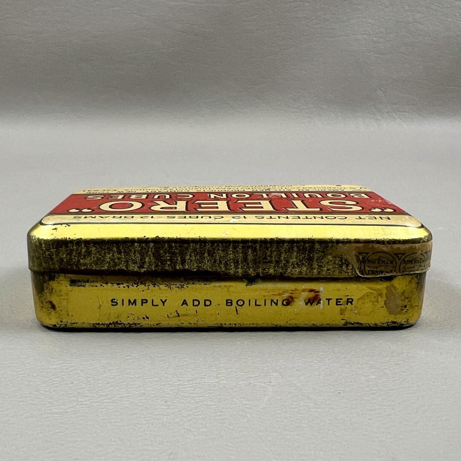 Vintage Steero Boullion Cubes EMPTY Gold Red Tin 3″ Schieffelin Co New York