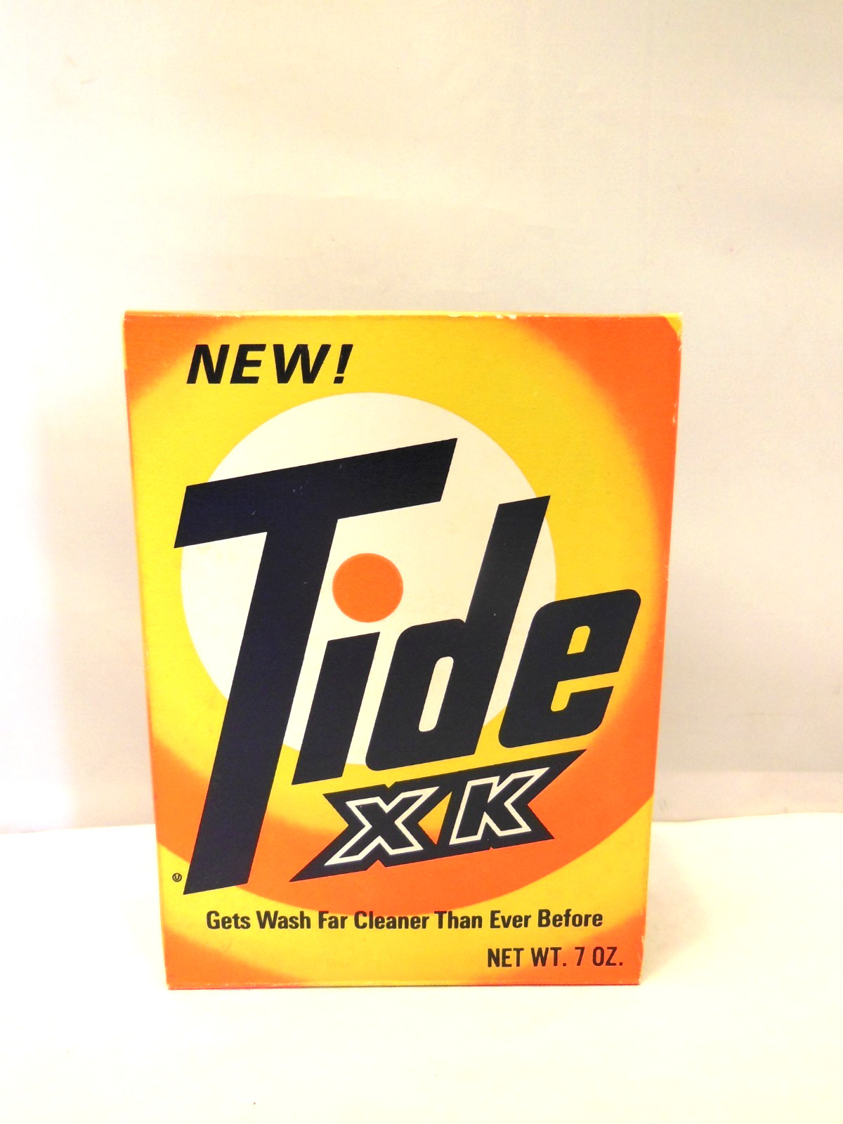 VINTAGE TIDE XK LAUNDRY DETERGENT UNOPENED FULL BOX 7 OUNCES – 1969