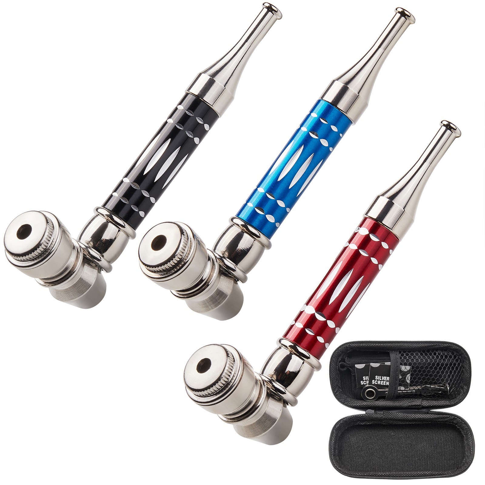 ( 3Pack ) 4.3″ Long Metal Pipe Lay Flat Tobacco Smoking Hand Pipes with Caps Lid