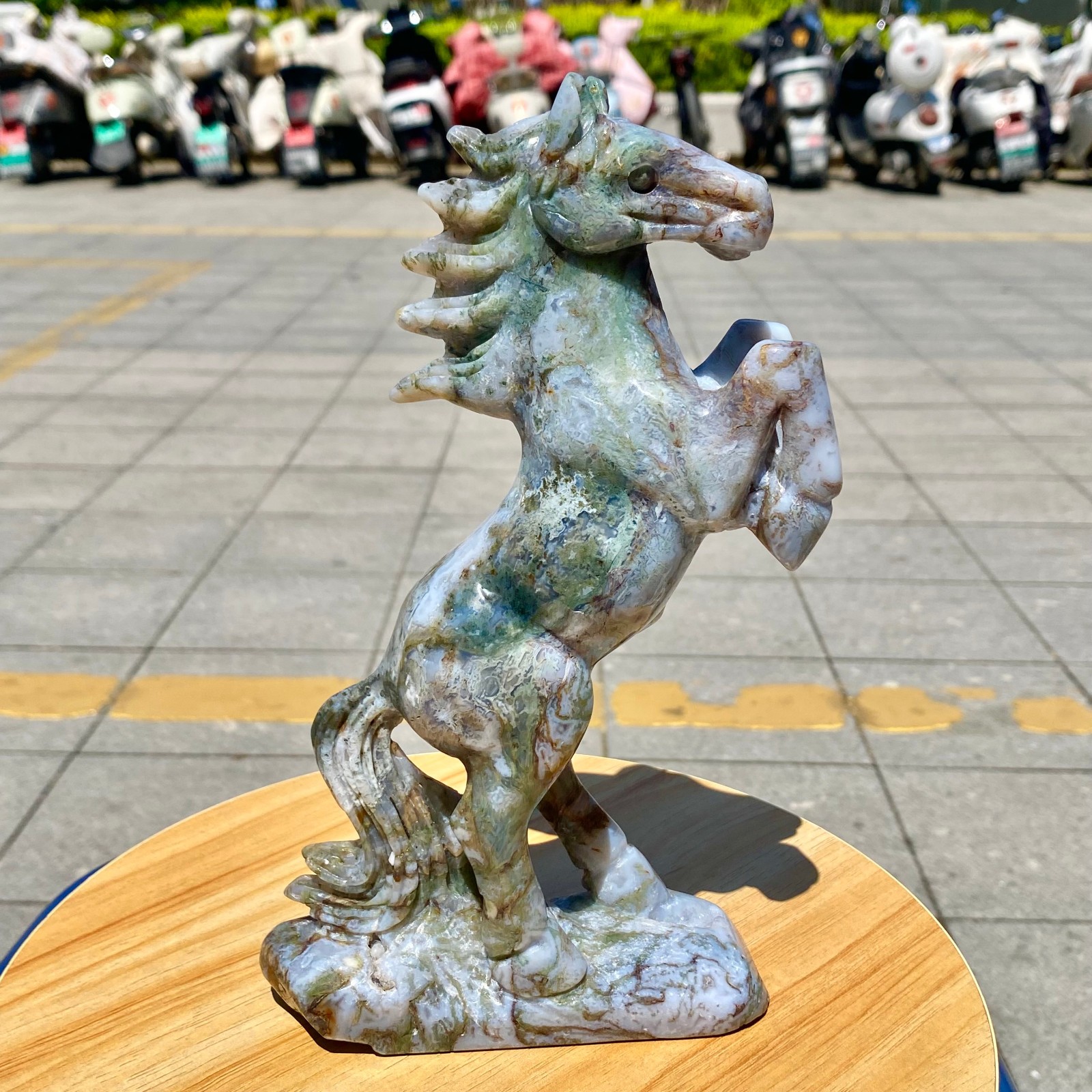 2LB Natural Agate Carved Horse Figurine, Exquisite Hand Carved Gemstone Statue