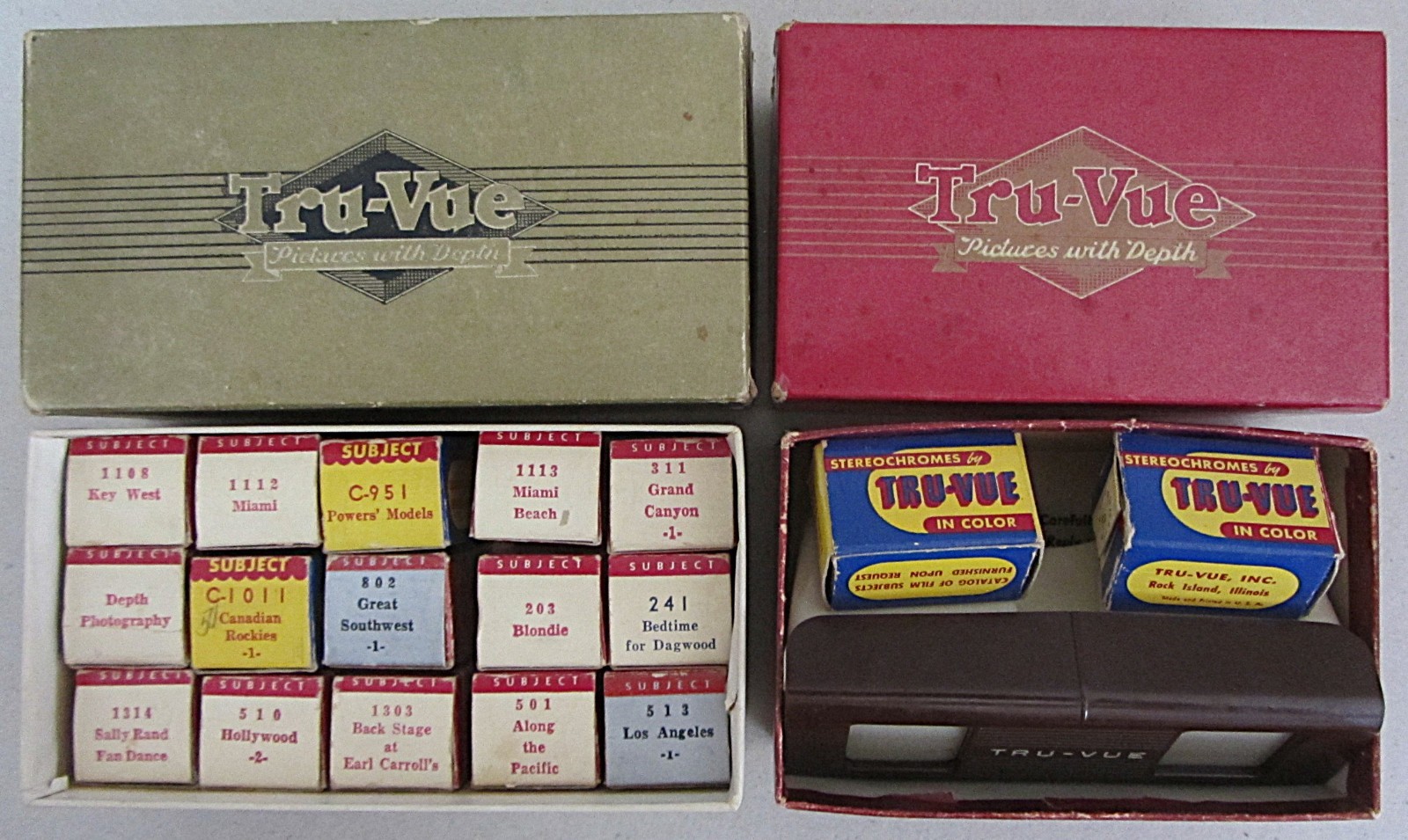 VTG TRU-VUE 3 DIMENSIONAL VIEWER w/BOX & 2 ROLLS of FILM+BOX w/15 ROLLS OF FILM