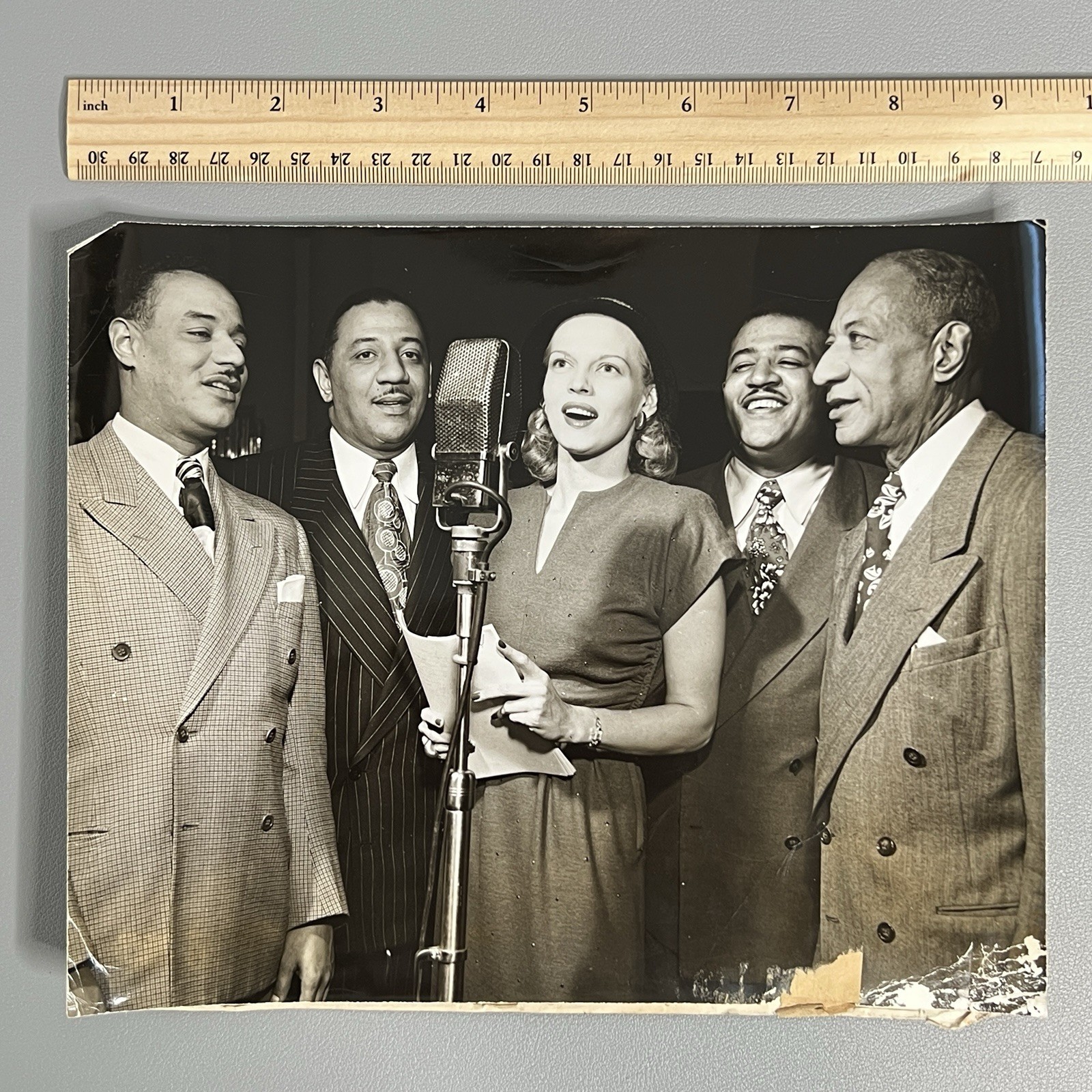 Vintage 1948 Mills Brothers Press Photo Jazz Vocal Group NBC Radio RCA 44 Mic
