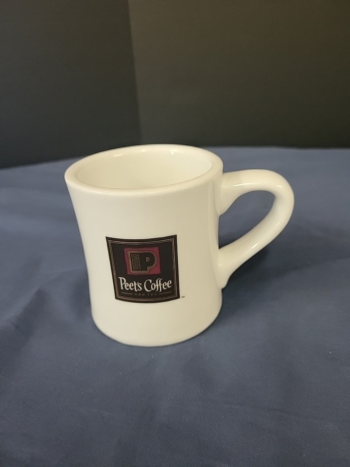 TWO Peet’s Coffee and Tea White Brown Gold And Green & Gold Mugs /Cups Heavy