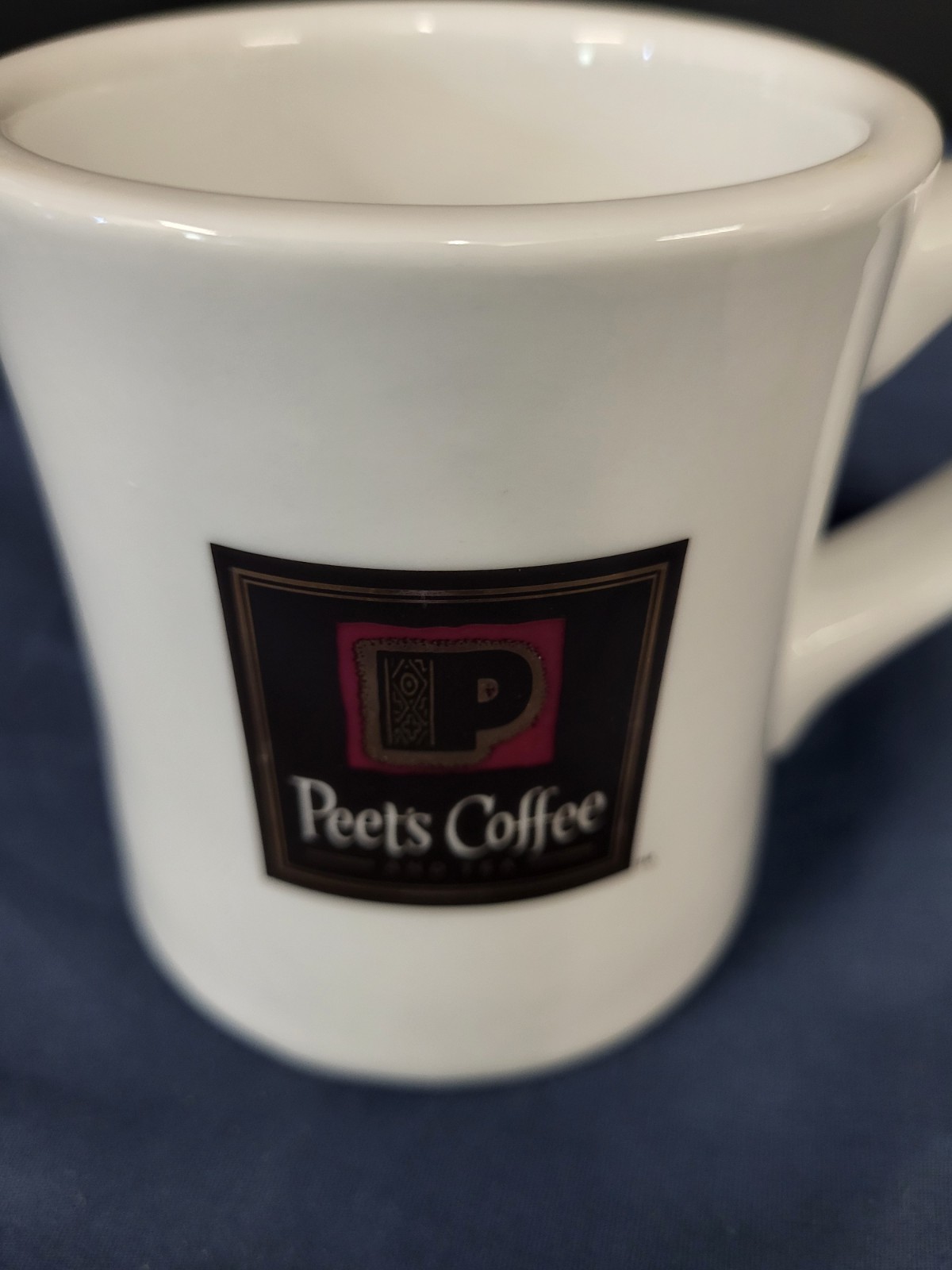 TWO Peet’s Coffee and Tea White Brown Gold And Green & Gold Mugs /Cups Heavy