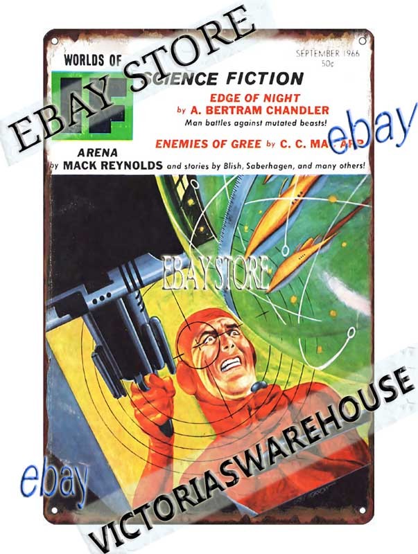 Tin Sign 1966 If Science Fiction Pulp Orange Pilot Cover Art internal decoration
