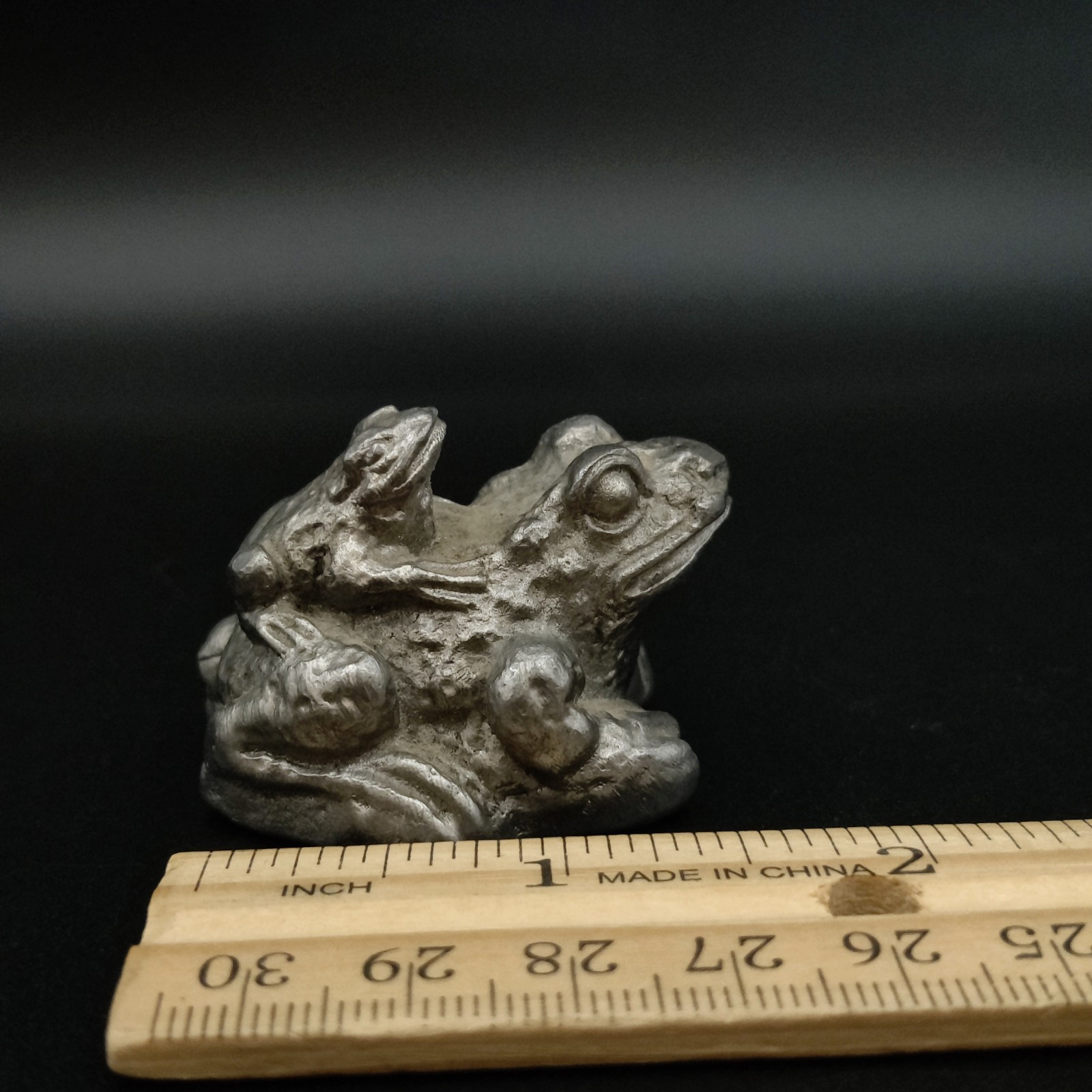 Solid Pewter Frog and Baby Figurine Handcrafted Made in the USA Sticker Vintage