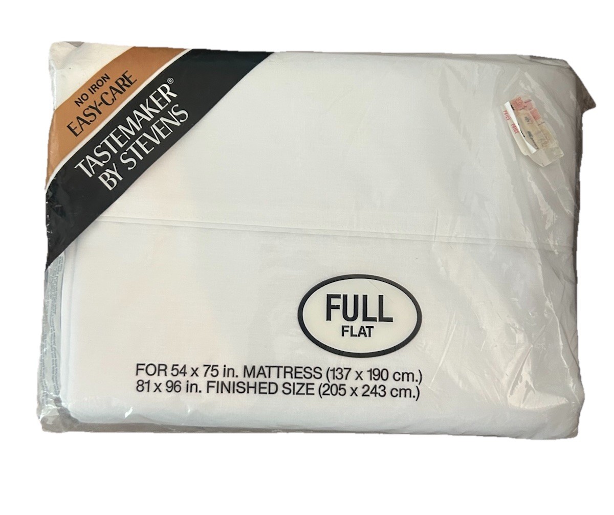 VTG Tastemaker By Stevens Full Size Flat Sheet White NOS Sealed Easy Care 54×75″