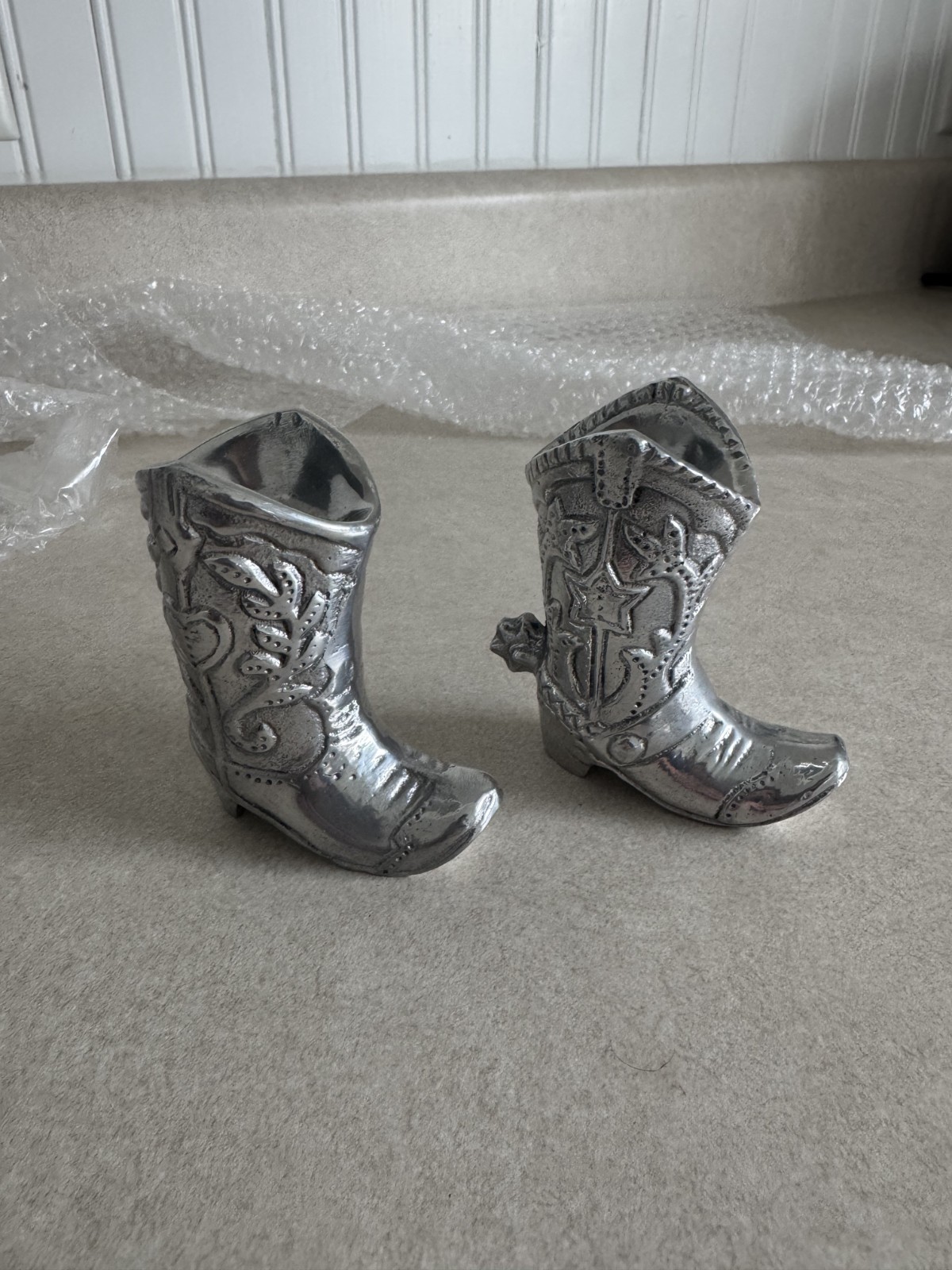 Arthur Court Cowboy Boot Salt & Pepper Shakers, pewter