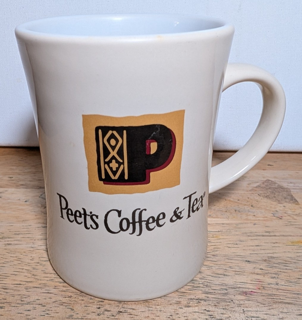 Peet’s Coffee & Tea Mug 14oz Light Tan with Logo on One Side