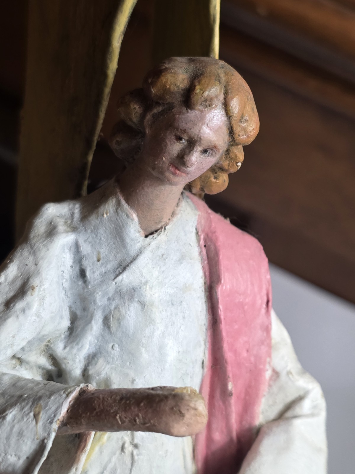 Antique Vintage Cartapesta Papier Paper Mache Angel Christmas Ornament W Harp
