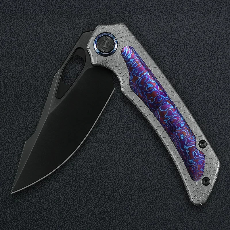 Kunwu Knives Jericho Folding Knife 3½ Vanax Steel Blade Titanium/Timascus Handle