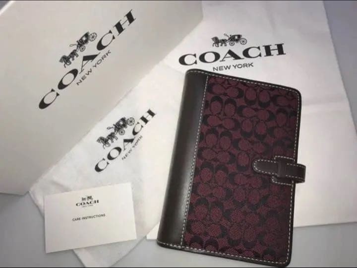 Coach Leather 6-Ring Planner Dark Brown Dark Pink 15cm x 11cm Organizer