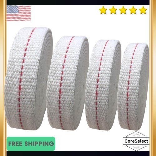 4 Rolls Oil Lamp Wick 1/2, 3/4, 7/8 Inch Flat Cotton Wick 6.5 Ft/roll Red Stitch