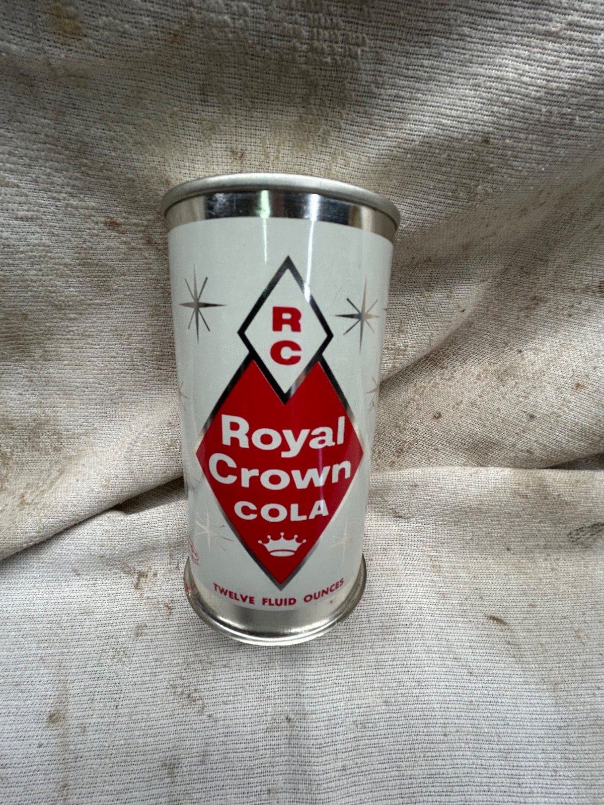 RC ROYAL CROWN COLA PRE-ZIP FLAT TOP SODA CAN OPEN TOP 12 OZ BIG DELTA, ALASKA