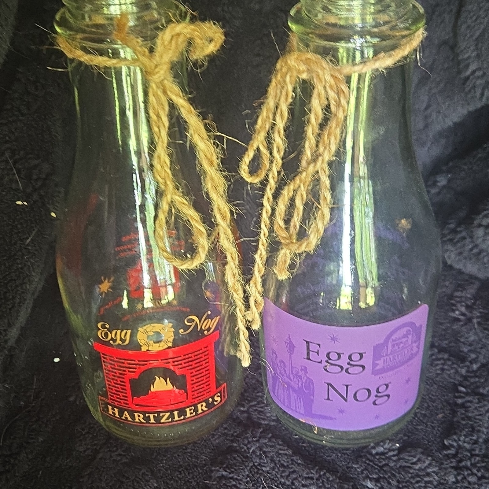 Hartzler’s Egg Nog Holiday Edition Clear Glass Milk Bottles Lot of 2