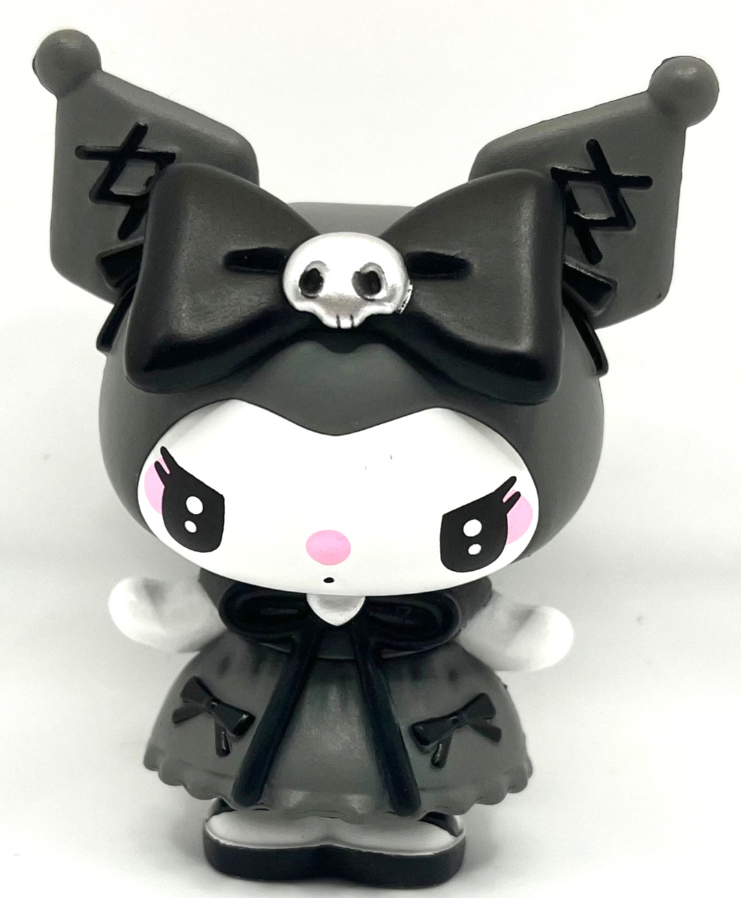 Kuromi Kawaii Japanese 3″ PVC Toy Figure Black & White w/ Silver Skull on Bow