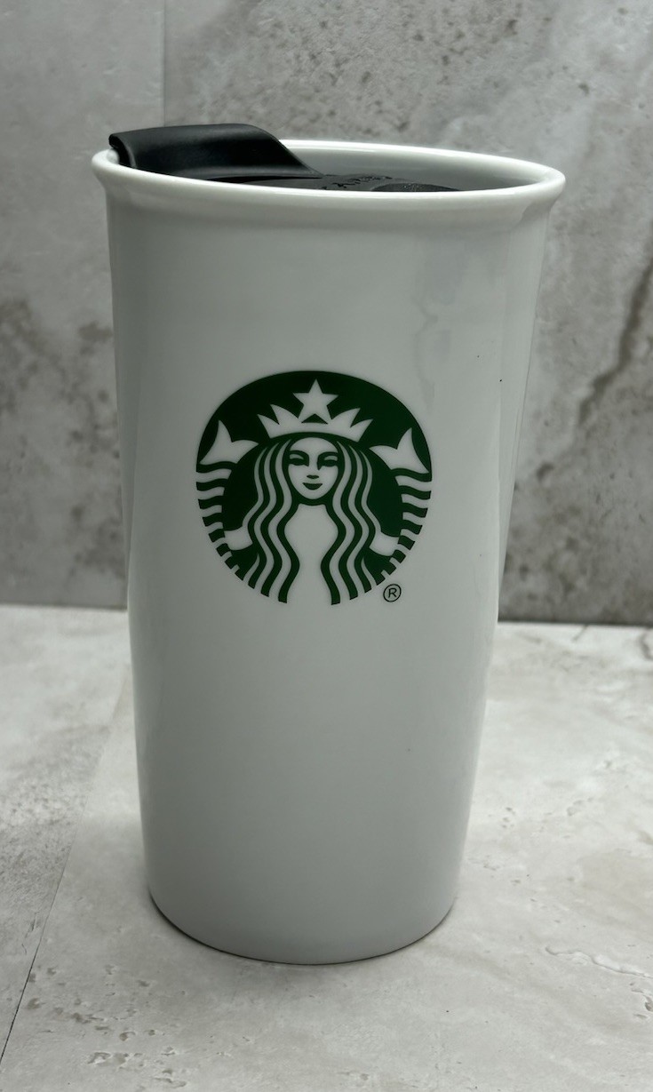 12oz Starbucks tall ceramic travel cup with lid coffee white/Green tumbler mug