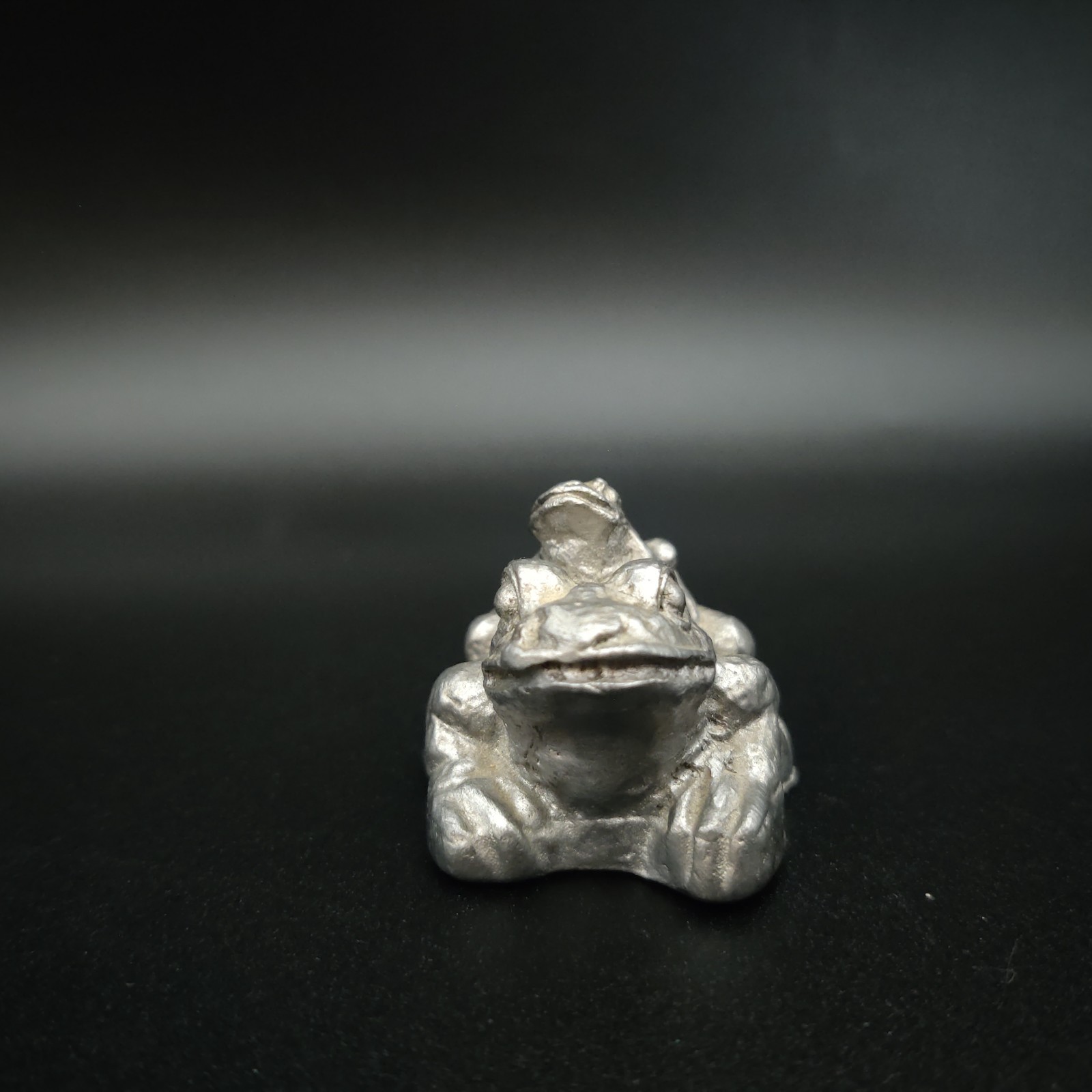 Solid Pewter Frog and Baby Figurine Handcrafted Made in the USA Sticker Vintage