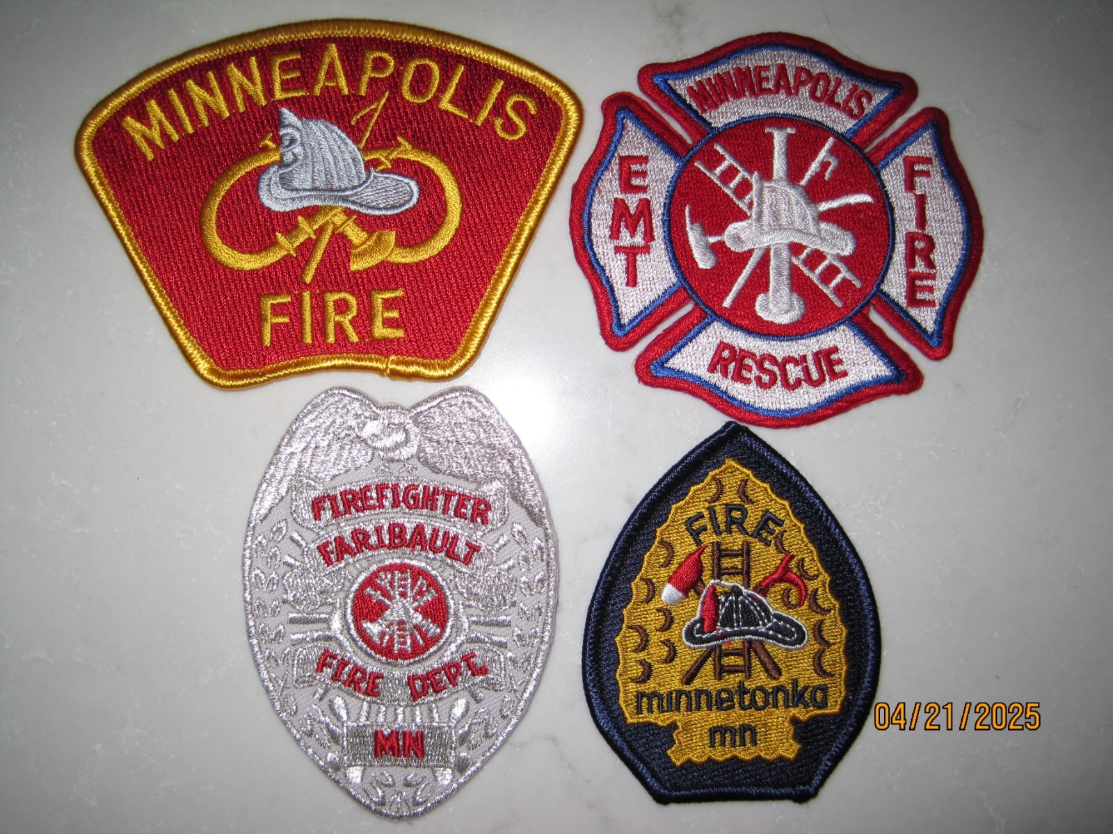 4 different Minnesota Fire Dept patches (all hat or breast sized) MN Minneapolis