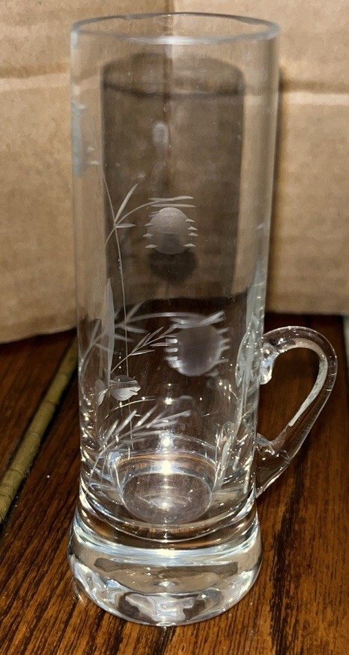 70’s Etched. 1 Crystal Shot Glass 4 In. Excellent