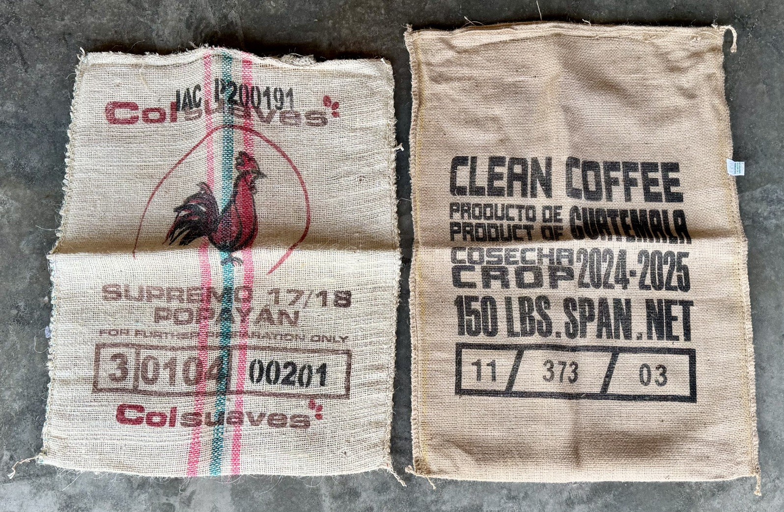 Assorted Burlap Jute Coffee Bean Bags Sacks-Lot Of (3) *See Pics/Description