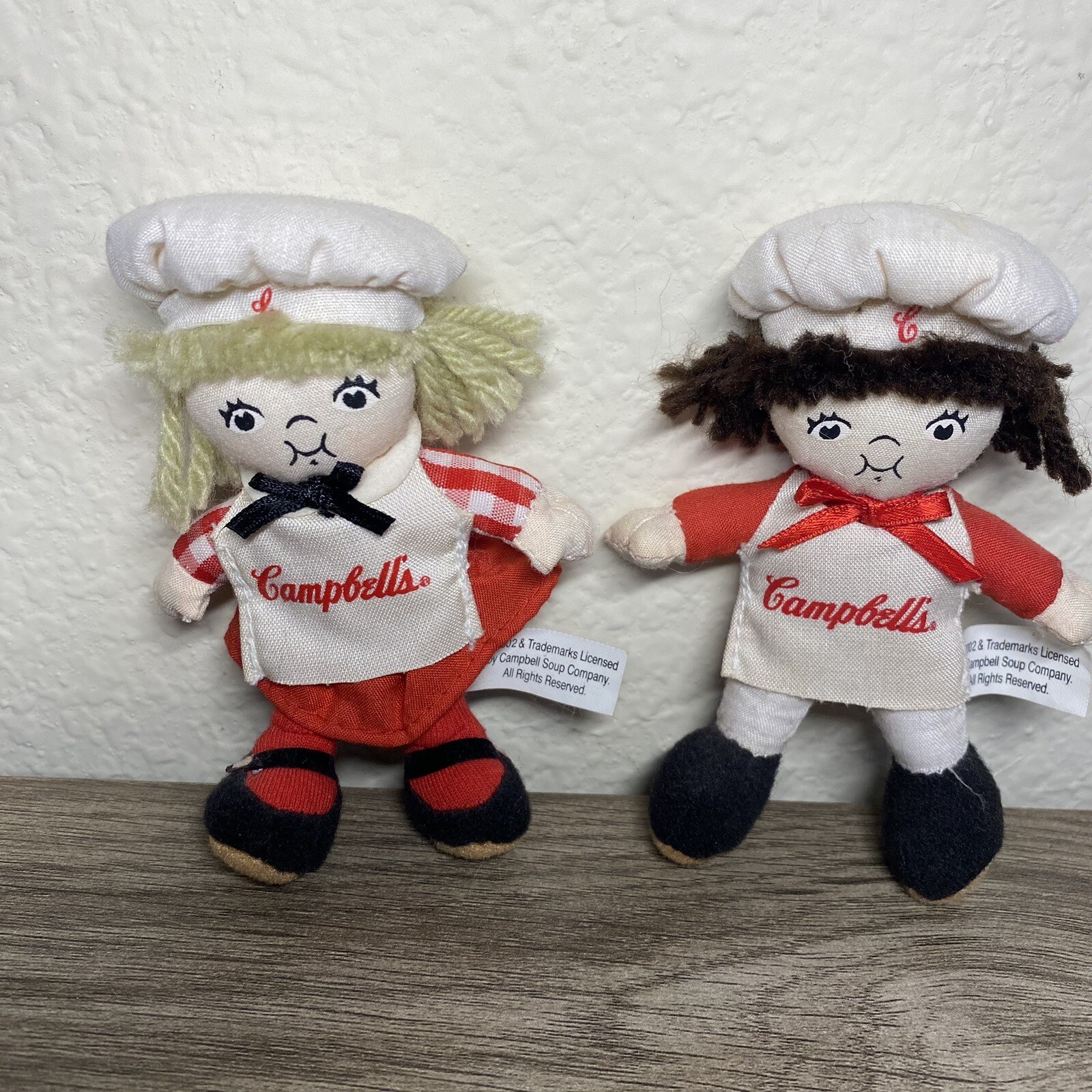 Vintage Campbells Soup Kids Chefs 2001 Collectible 4” Magnet Cloth Dolls Set