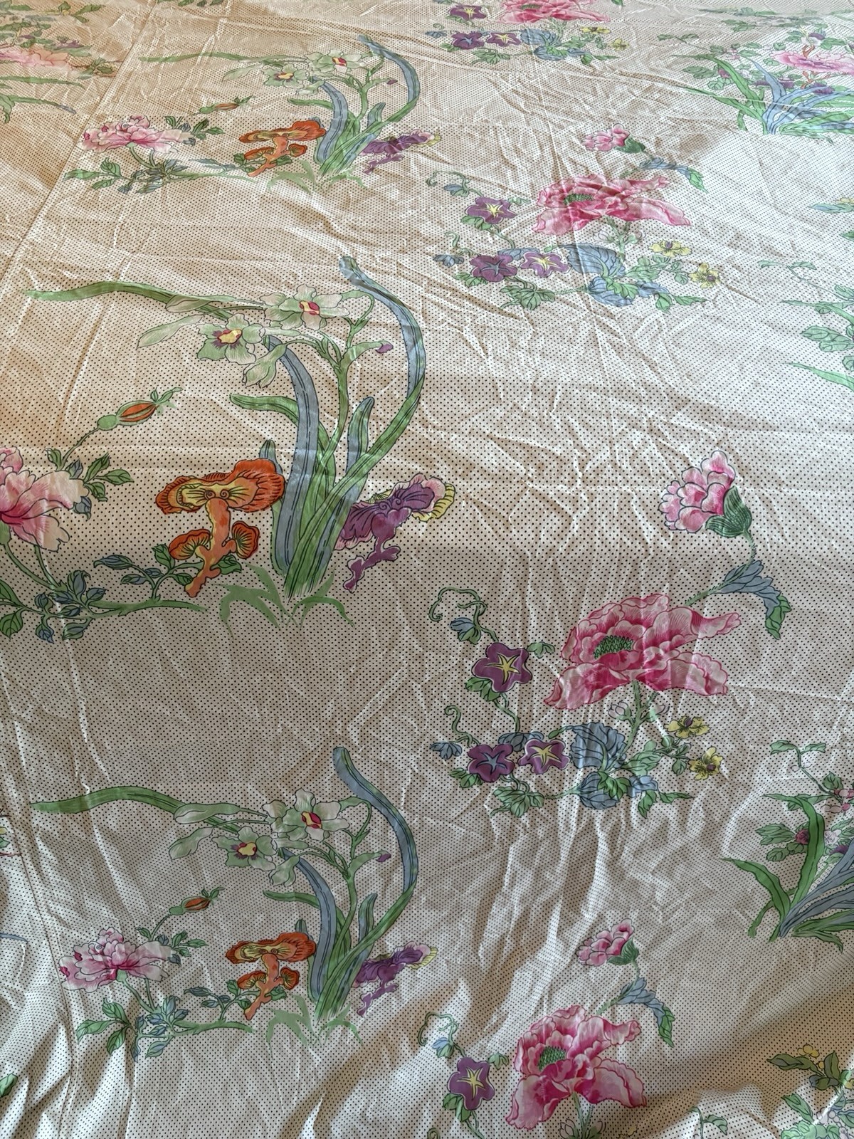 VTG Bedspread Light Weight Pink White floral Hand sewn cotton Blanket 84×92