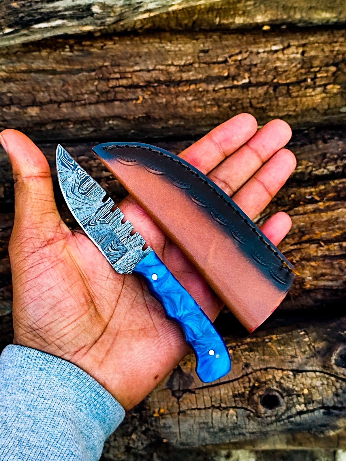 SHARD®™ CUSTOM HAND FORGED Damascus Steel EDC Mini Neck Knife W/Sheath