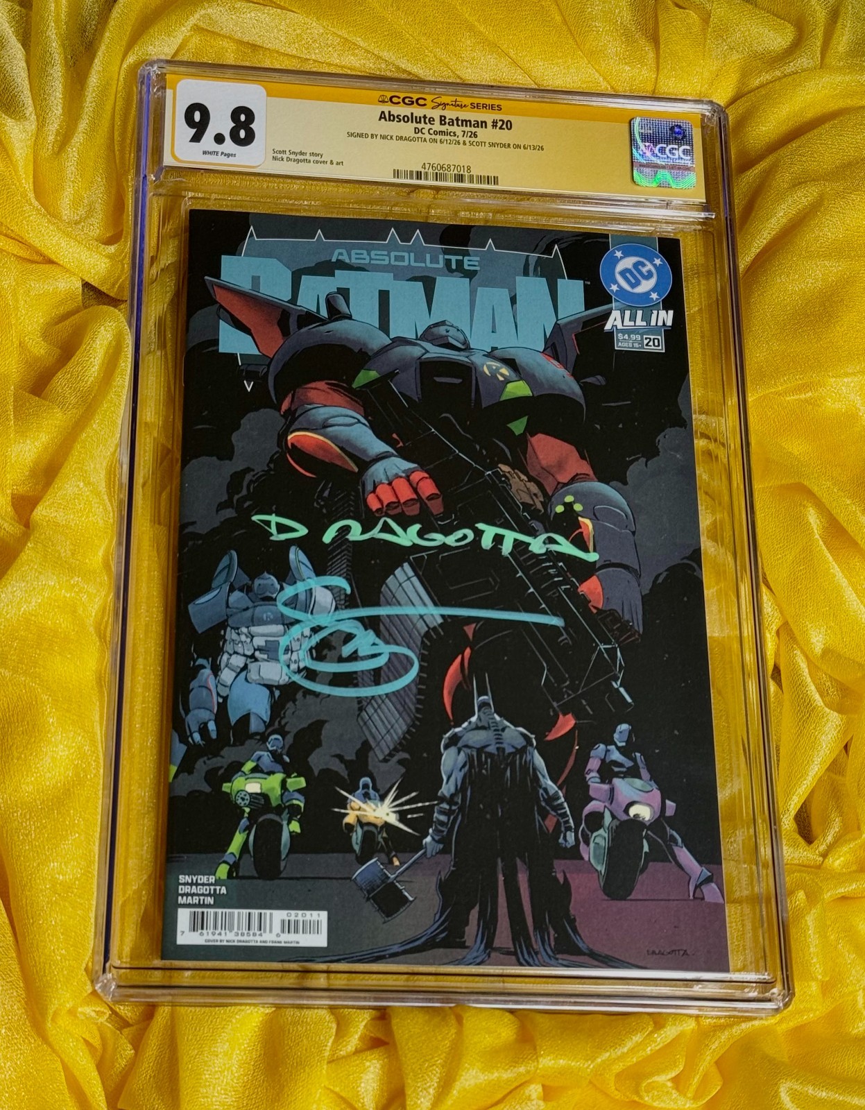 CGC SS 9.8~Absolute Batman #20~Cover A~1st Print~SIGNED Snyder+Dragotta~7018