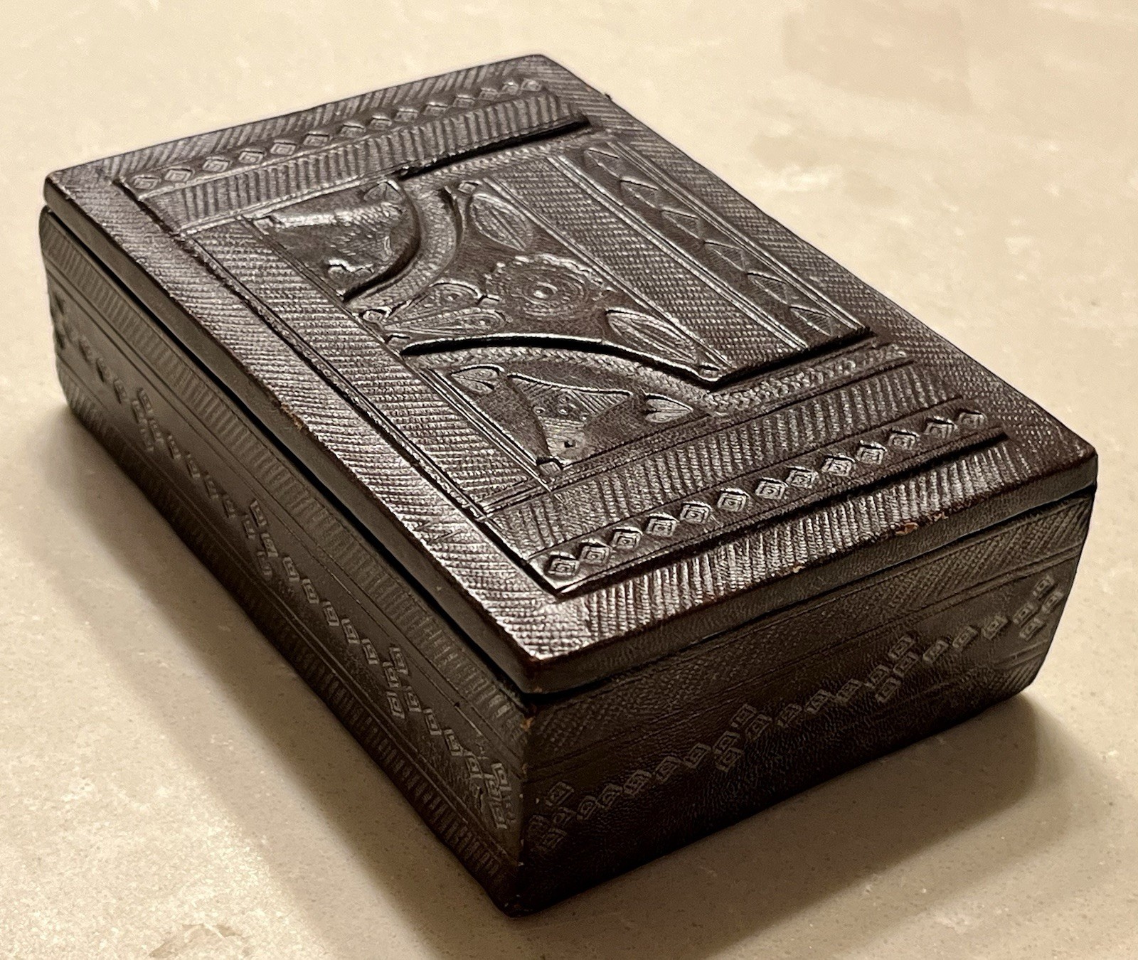 Vintage African Tuareg Hand-Tooled Leather Wrapped Wooden Box