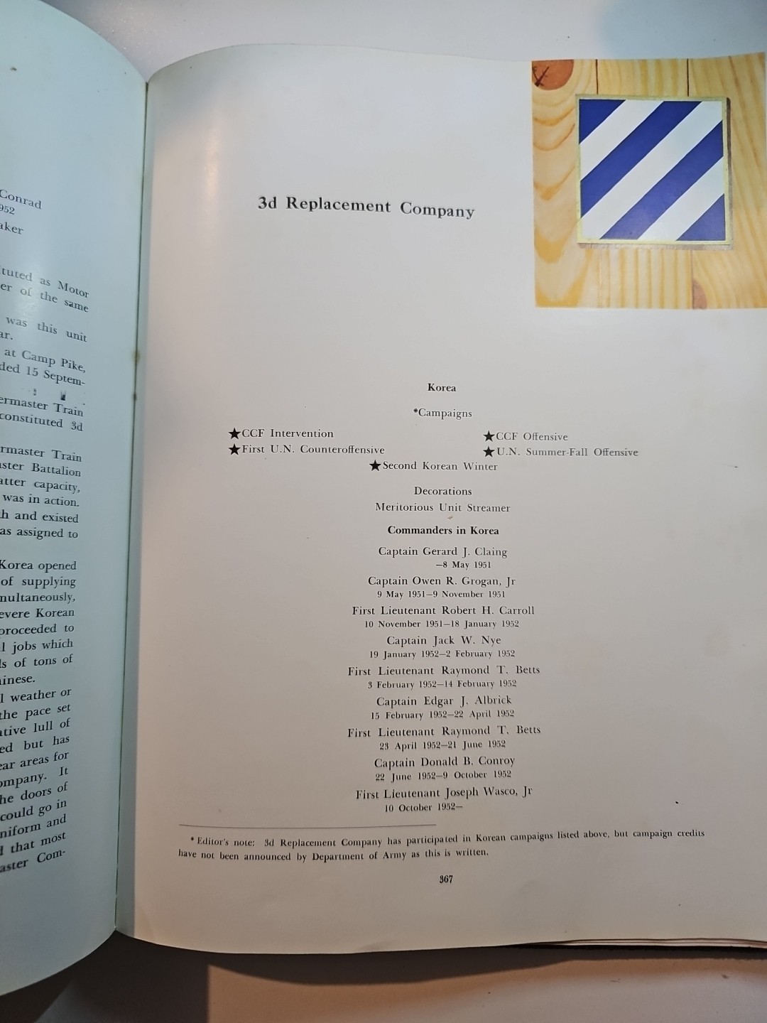 1953 US Army 3rd Inf. Division In Korea Book Some Pen Marks In Book Good Overall