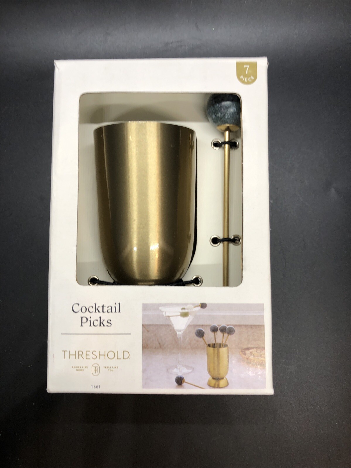 Threshold Gold Tone Cocktail Picks Green Stone Appetizer Pick 7 Pieces