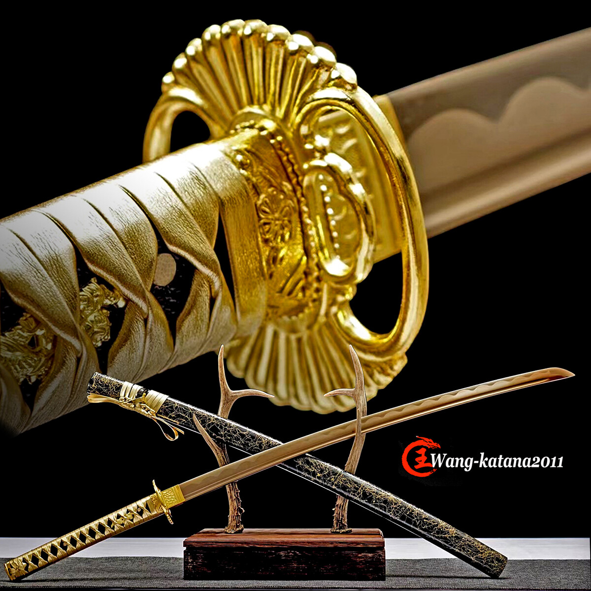 All Gold Katana 1095 Steel Sharp Battle Ready Japanese Samurai Functional Sword
