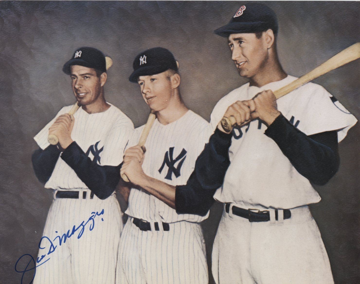 Joe DiMaggio-Vintage Signed Photograph w/Ted Williams & Mickey Mantle