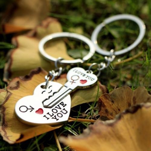 Silver Plated Zinc Alloy Lovers Wedding Keychain Gift Favors Couple My Heart Key