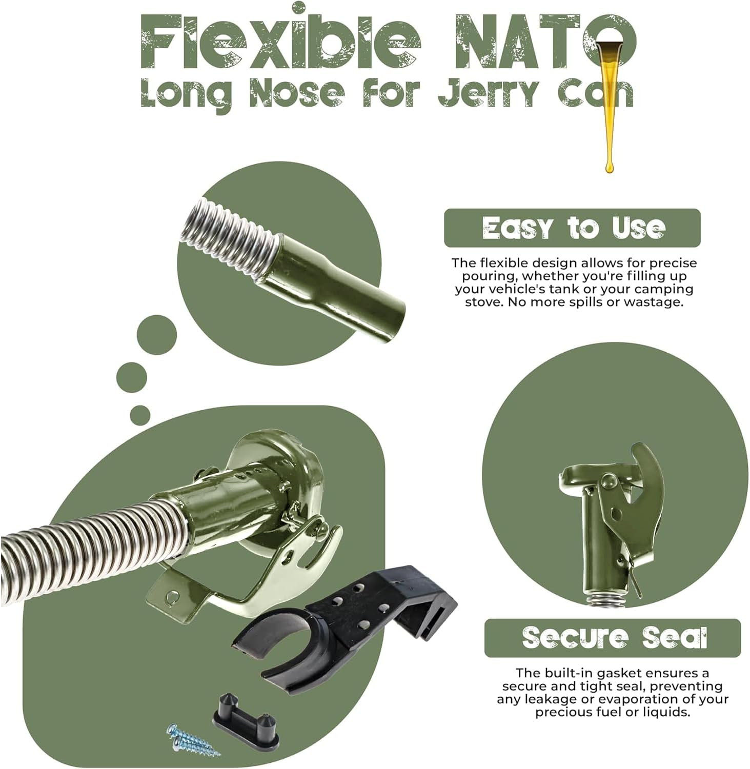 Ultimate NATO Long-Nose Flexible Jerry Can Spout/Nozzle, Perfectly Designed for