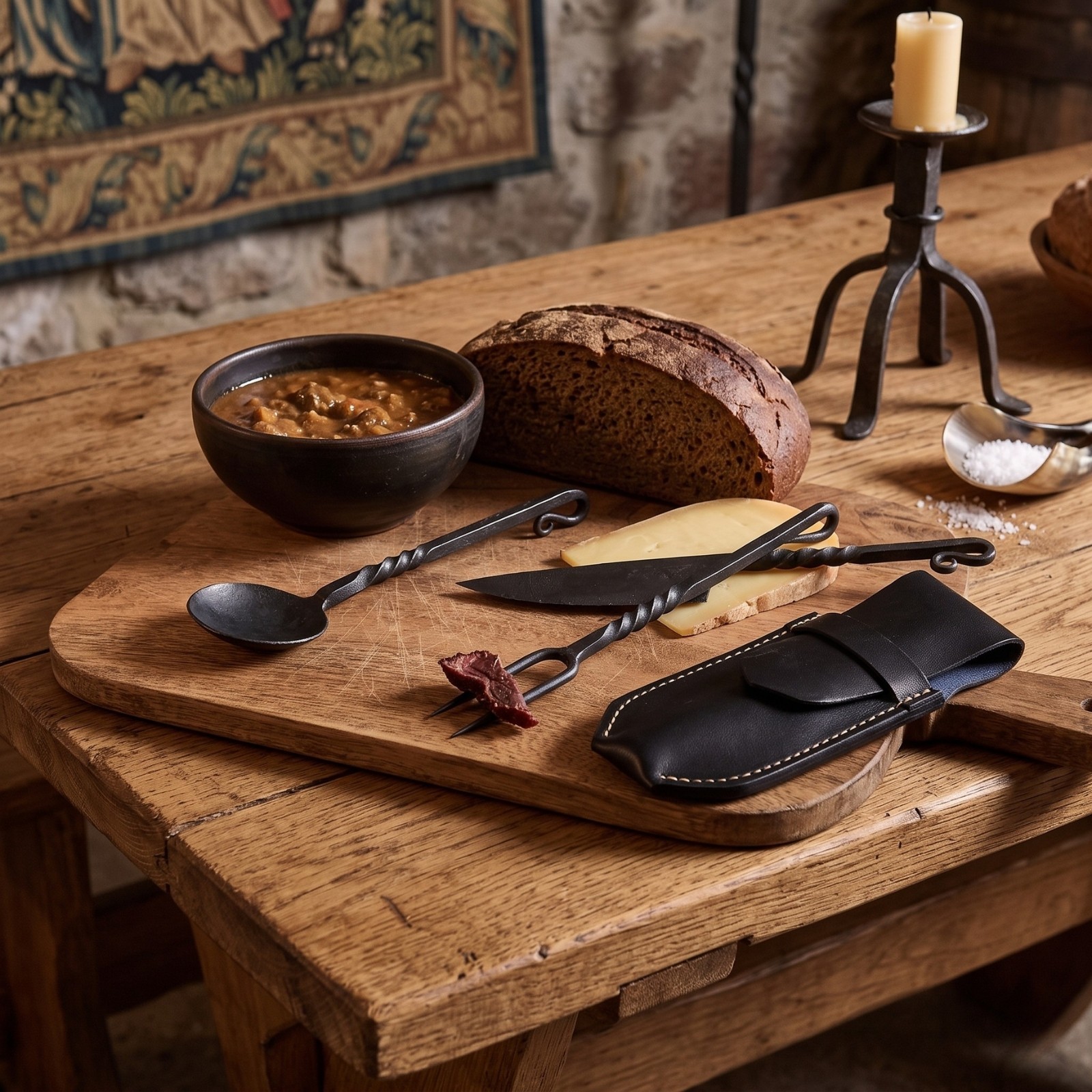 Handmade Medieval Eating Utensils Gift Set Hand Forged Carbon Steel Fork Spoon