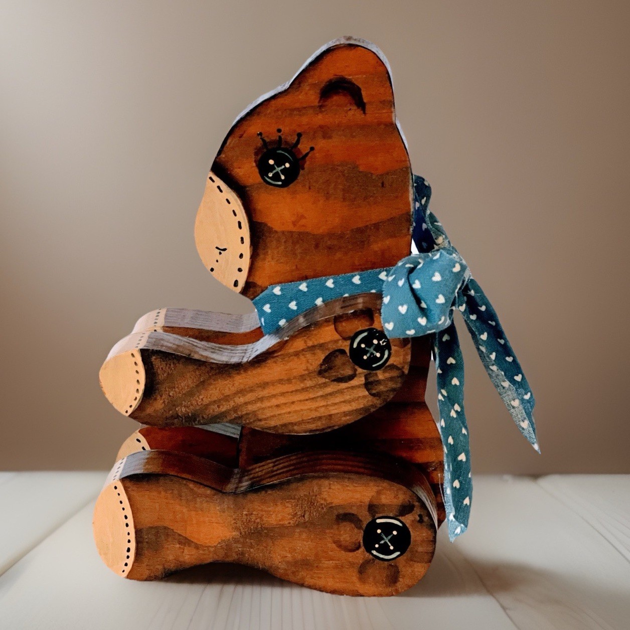 Vintage Wooden Jointed Teddy Bear Primitive Folk Art Country Shelf Decor 7″