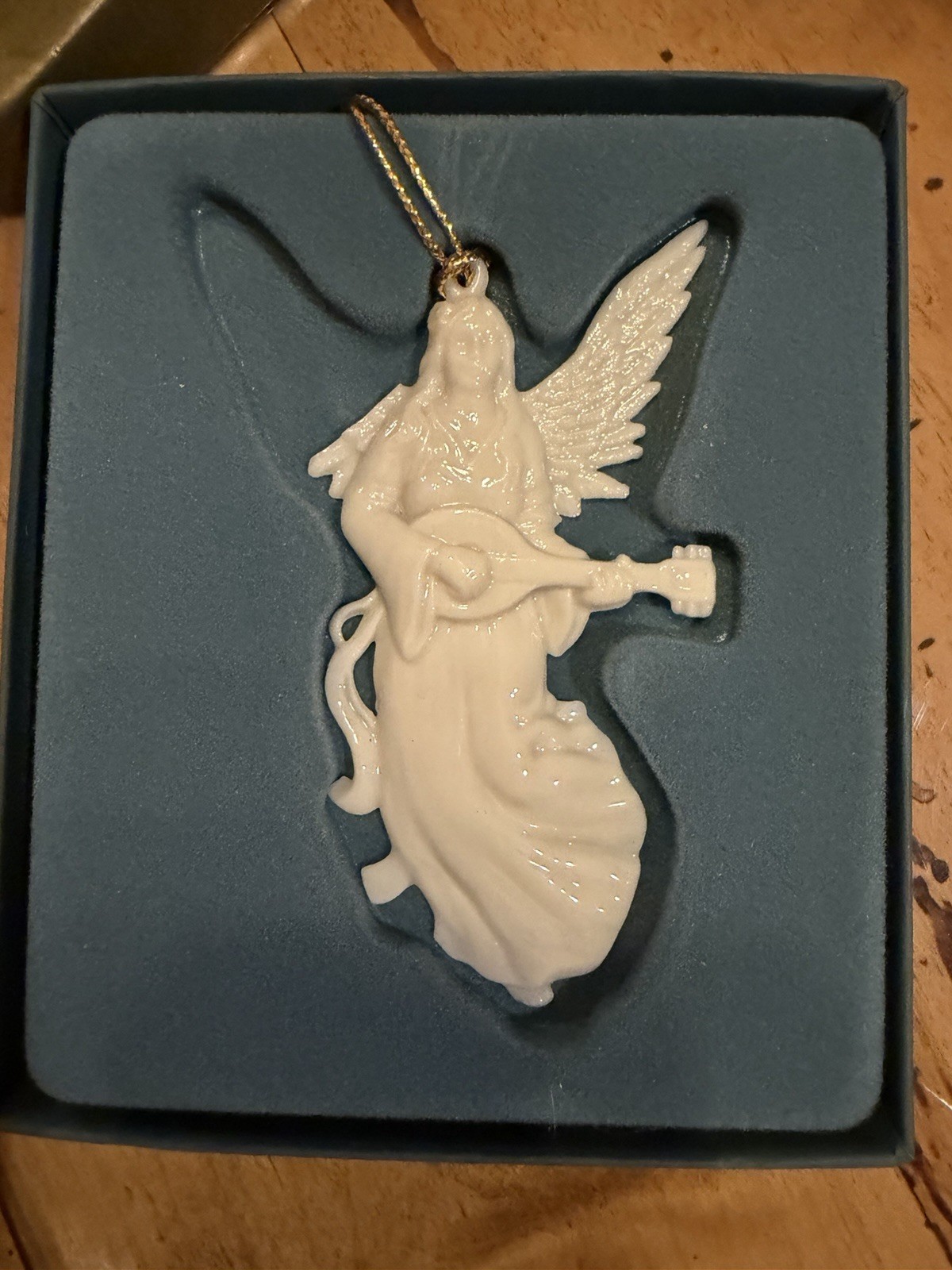 Vtg.Lenox Renaissance Angel Christmas Ornament String Instrument Lute Ivory Box