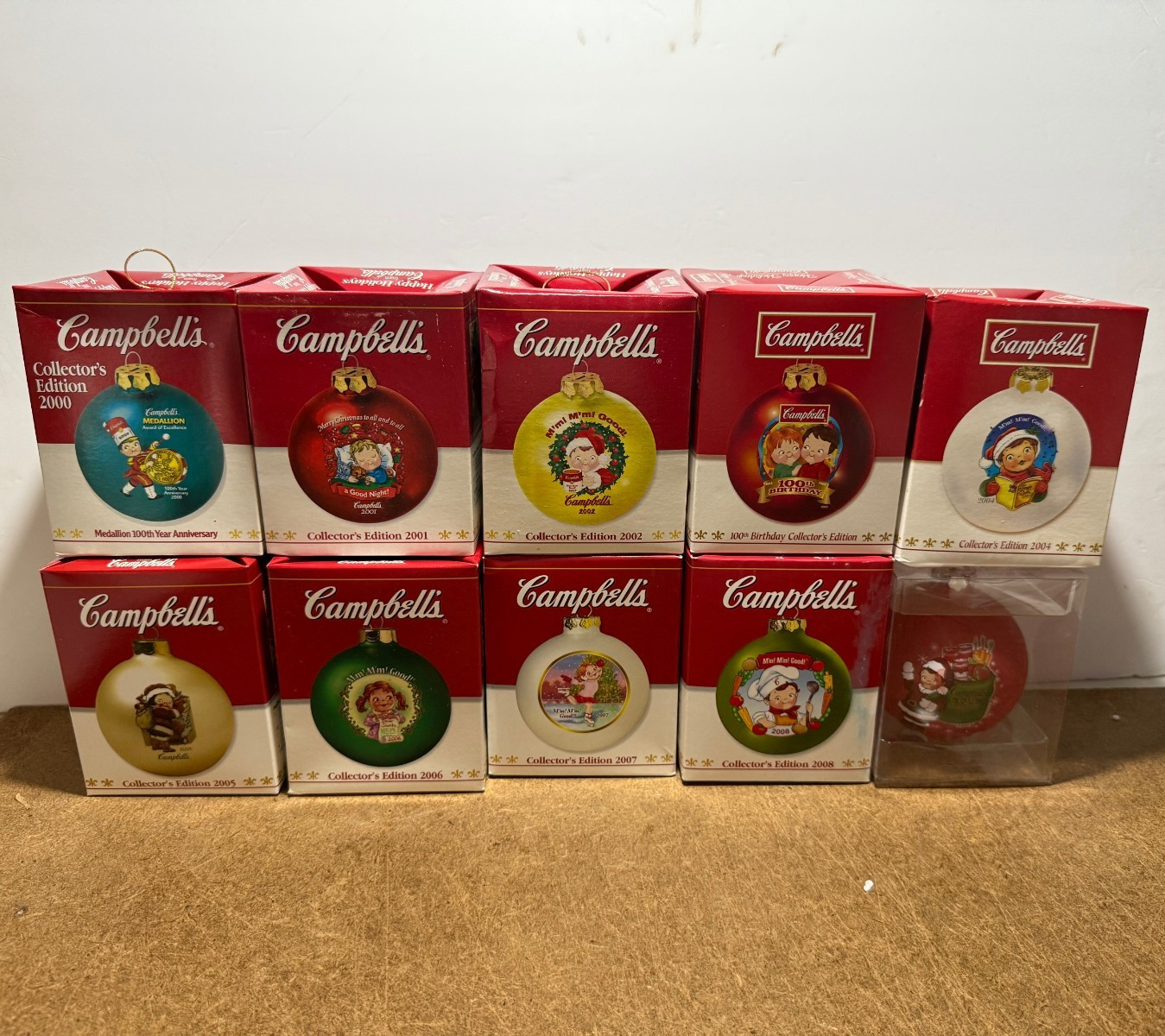Lot of 10 Vintage 2000-2009 Campbell Soup Kids Christmas Ornament in boxes