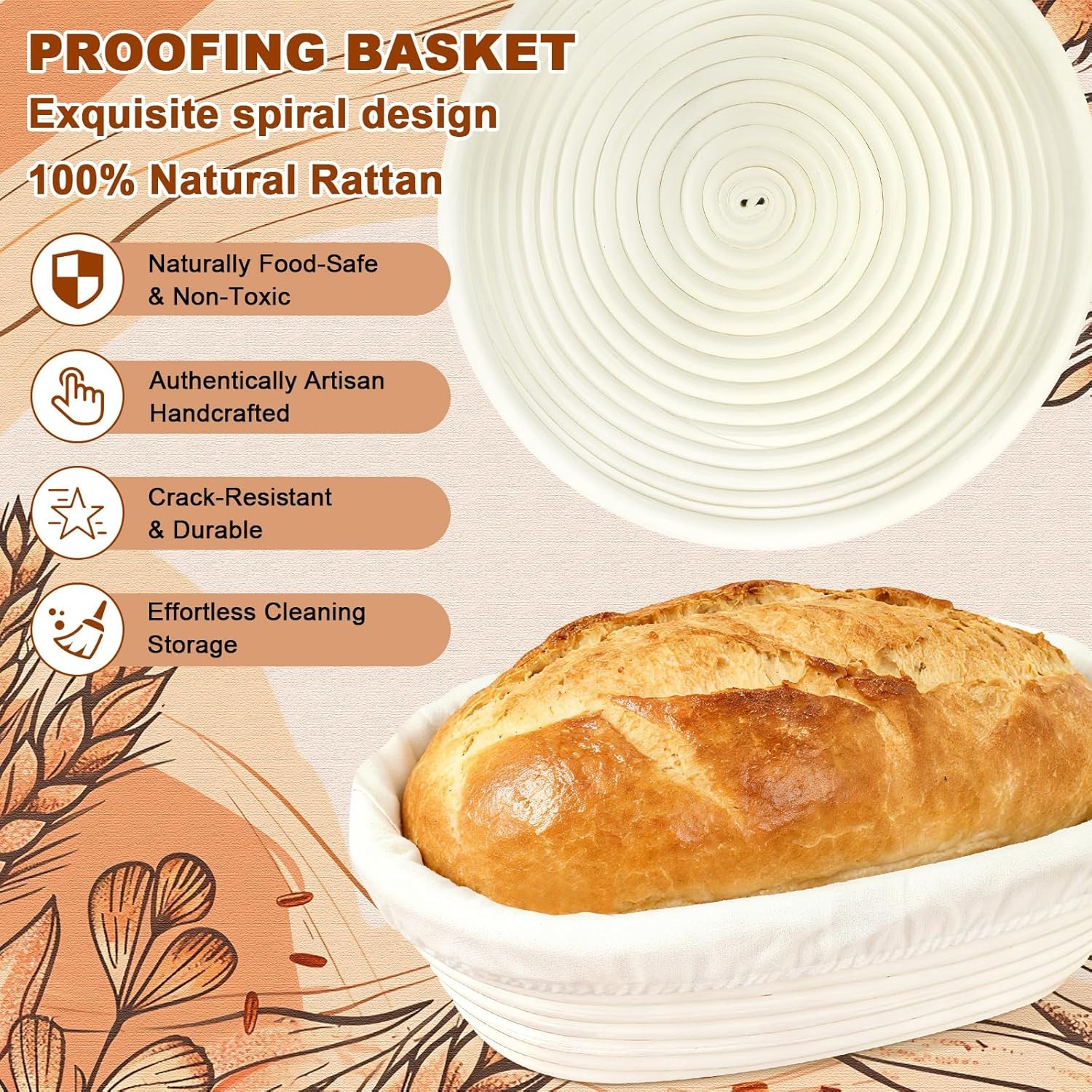 Sourdough Starter Kit,Sourdough Bread Baking Supplies, 9″ Round and 10″ Oval Ban