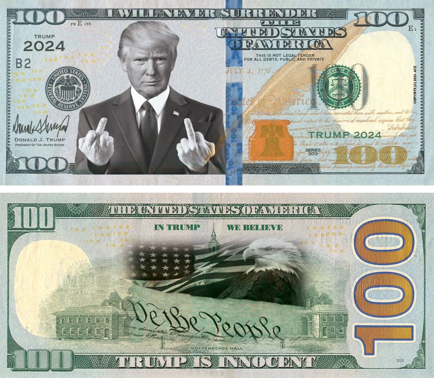 100 Pack Donald Trump is Innocent $100 Dollar POTUS Presidential Money Banknote
