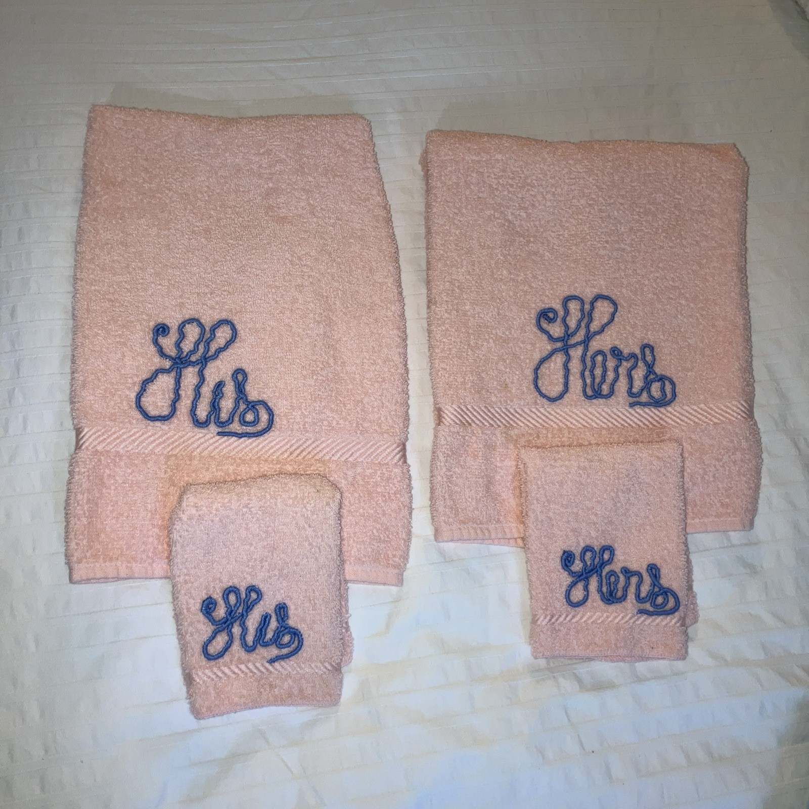 Vintage 1950s His And Hers Towel And Washcloth Set Pink Blue
