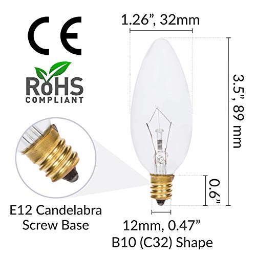 Candelabra Torpedo Clear B10 CTC 25W E12 Base (12 Pack) Decorative 25.0 Watts