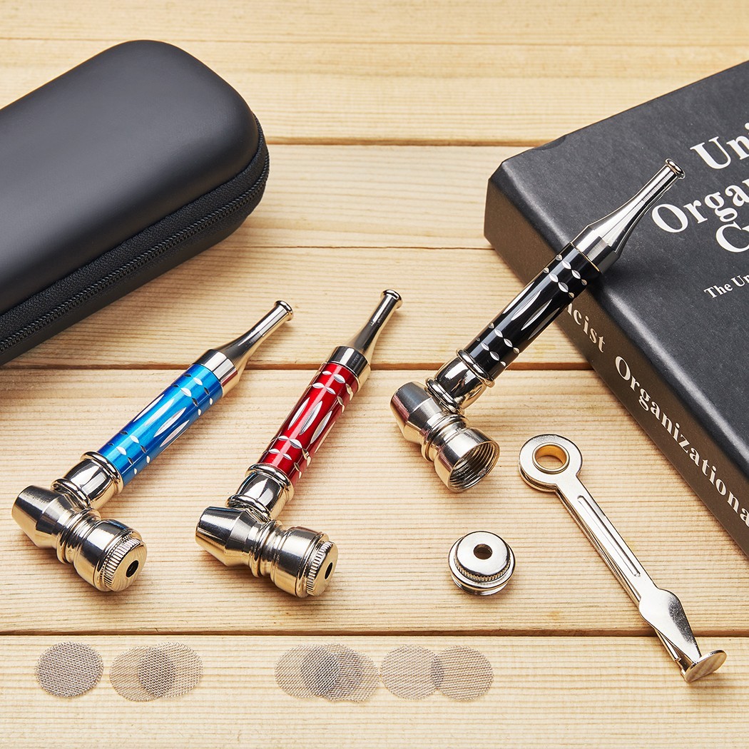( 3Pack ) 4.3″ Long Metal Pipe Lay Flat Tobacco Smoking Hand Pipes with Caps Lid